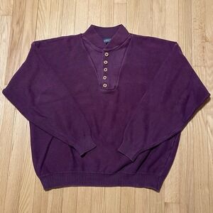 Vtg Lands End Sweater Men's XL Burgundy Henley 90s Button Long Sleeve USA